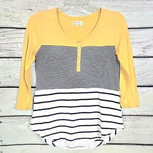 Maurices 24/7 Mustard Stripe Henley Top XS